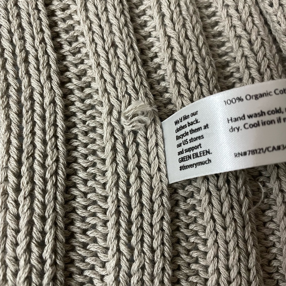Eileen Fisher Angle Front Cardigan Tan Wheat Open Knit Size XL Neutral Lagenlook - Picture 6 of 6
